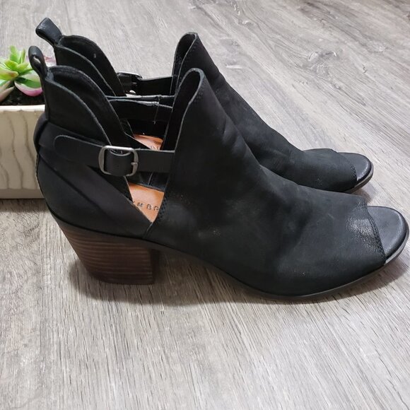 Lucky Brand * Black Leather Open Toe Booties * 9.5 - Picture 6 of 14